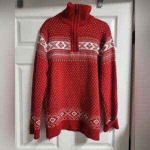 Pronti NWOT-Mens Red Fair Isle Knit Half Zip Sweater- Size L